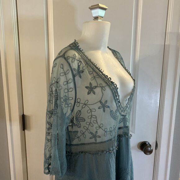 Womens Green Lace Swimsuit Coverup Embroidered V-Neck Eomenie One Size Dress Top - Picture 6 of 12